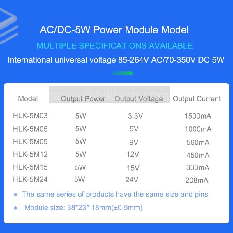 HLK-5M24 Hi-Link 24V 5W AC to DC Power Supply Module - roboway